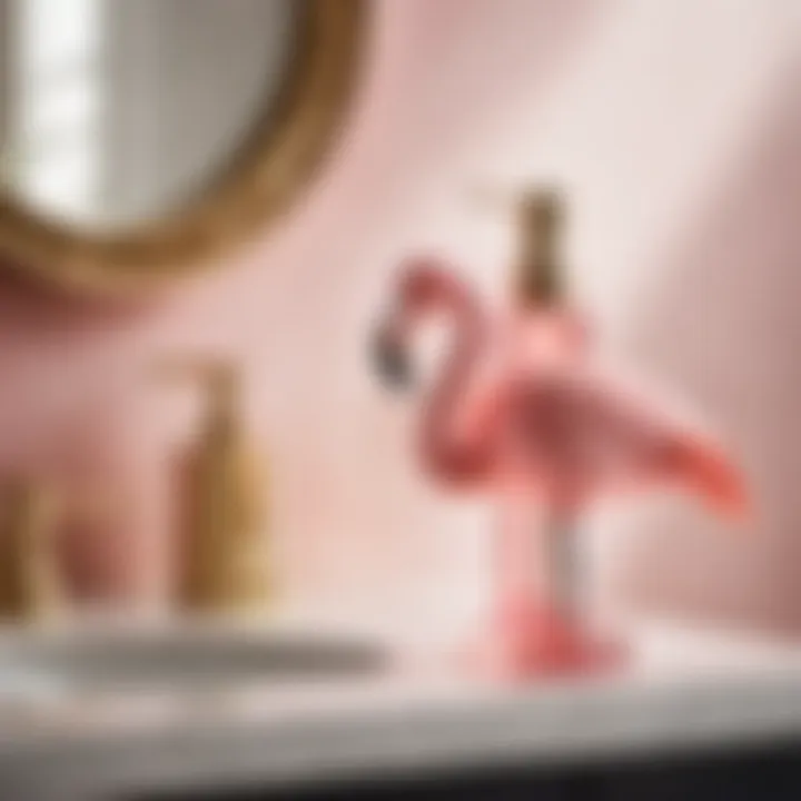 Sophisticated Pink Flamingo Soap Dispenser Sleek pink flamingo soap dispenser on elegant bathroom countertop