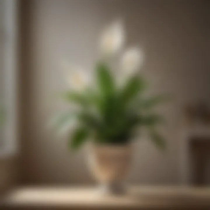 Peace Lily: Elegance in Low Light Peace lily showcasing its elegant white blooms against soft lighting