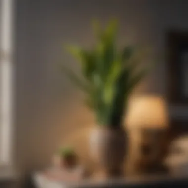 Snake Plant: Resilient and Adaptable A vibrant snake plant thriving in a dimly lit bedroom corner