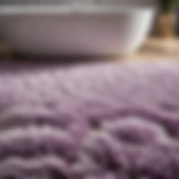 Luxurious Texture Detail Close-up of plush light purple bathroom rug texture
