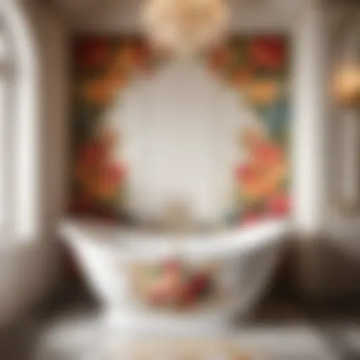 Floral Elegance in Porcelain Alcove Bathtub Luxurious Porcelain Alcove Bathtub with Intricate Floral Design