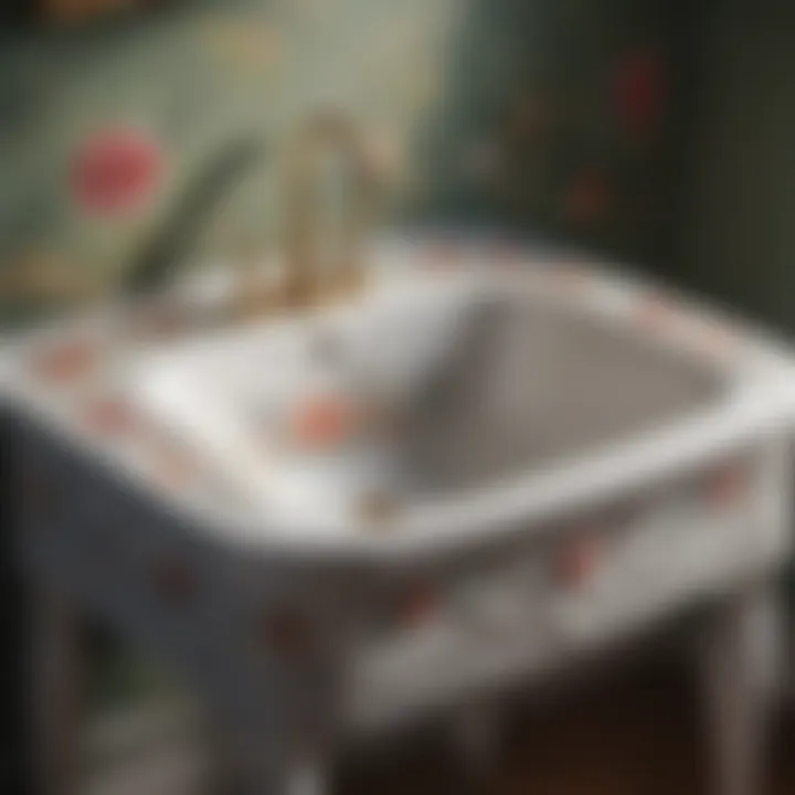 Porcelain Laundry Sink with Intricate Floral Patterns and Ornate Legs