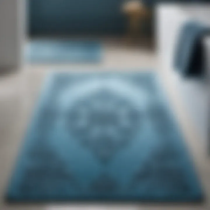 Elegant powder blue bath mat with intricate floral design
