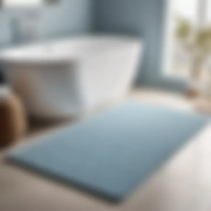 Minimalist powder blue bath mat in a modern geometric pattern