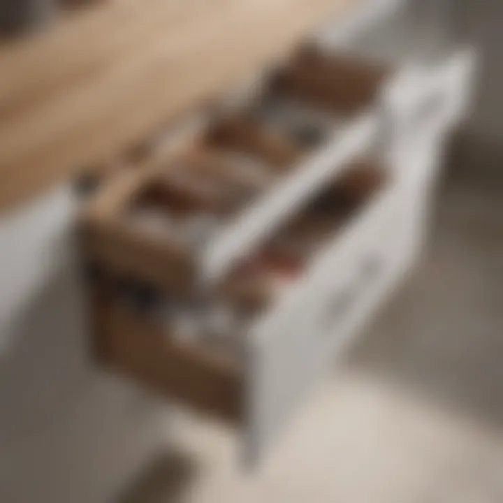 Interior organization of large drawer in bathroom vanity