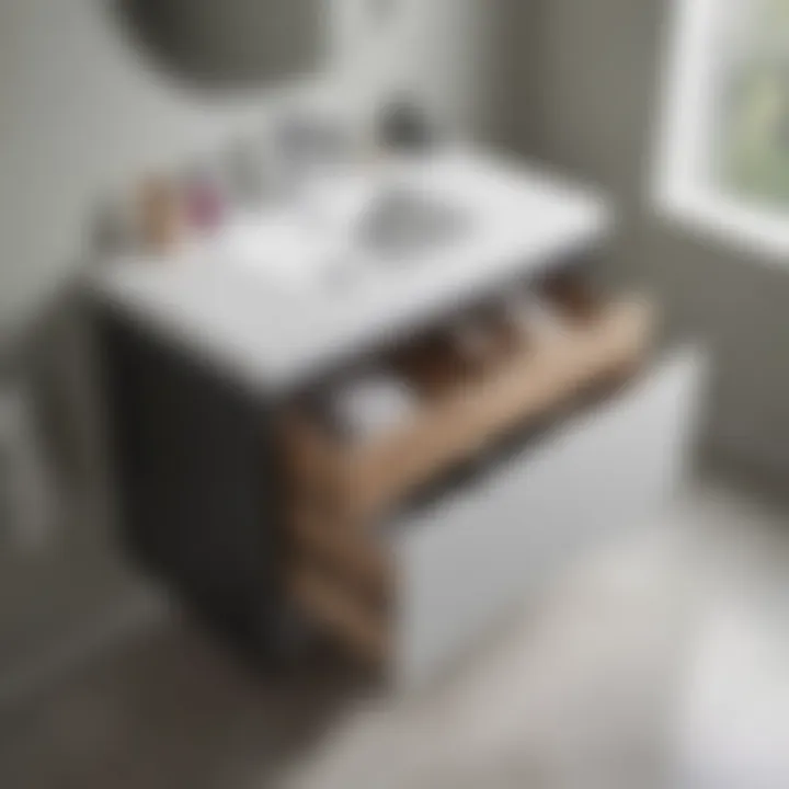 Space-saving feature of bathroom vanity drawer