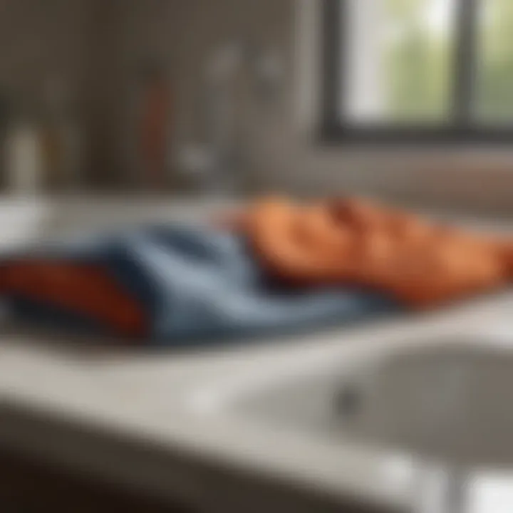Assorted fabric types suitable for sink washing arranged neatly.