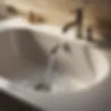 Detailed view of a sink filled with soapy water for laundering clothes.