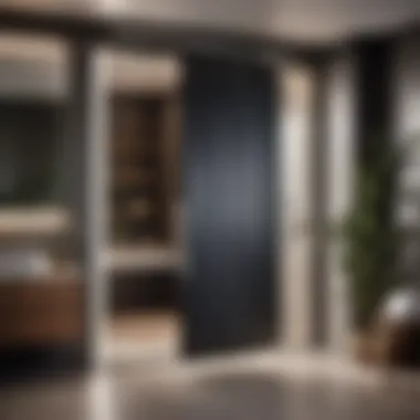 Accordion folding door in a minimalist bathroom setting