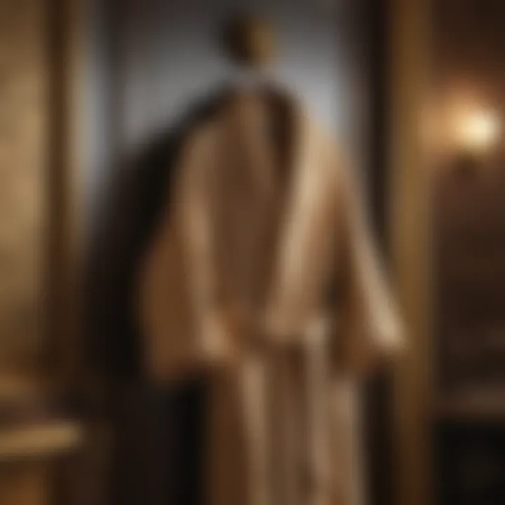 Luxurious bathrobe hanging on a gold hook