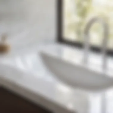 Sleek Carrera Marble Detail Close-up of pristine carrera marble surface in a modern bathroom