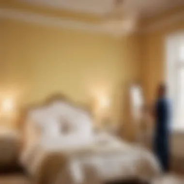 Professional painter at work on a bedroom wall