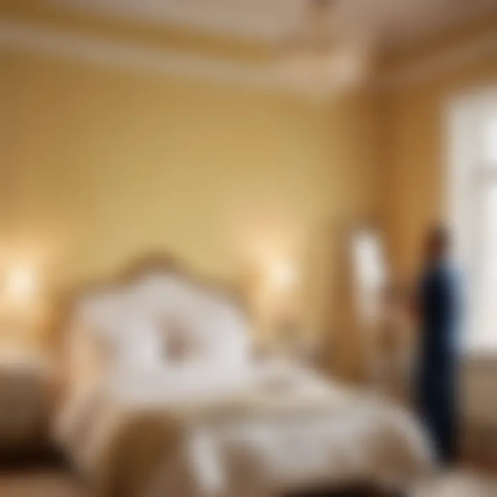 Professional painter at work on a bedroom wall