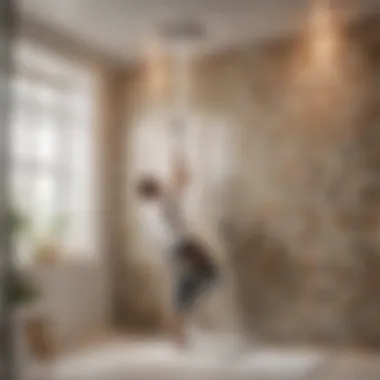 Professional tiler working on shower wall