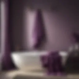 Luxurious purple bath towel elegantly draped over a modern towel rack.