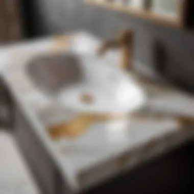 Customized quartz bathroom countertop with unique veining