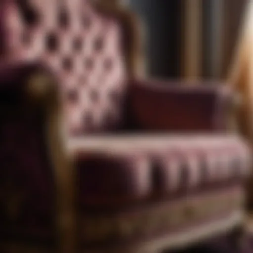 Opulent Upholstery Detailing Luxurious upholstery detailing on the queen cabinet with mattress