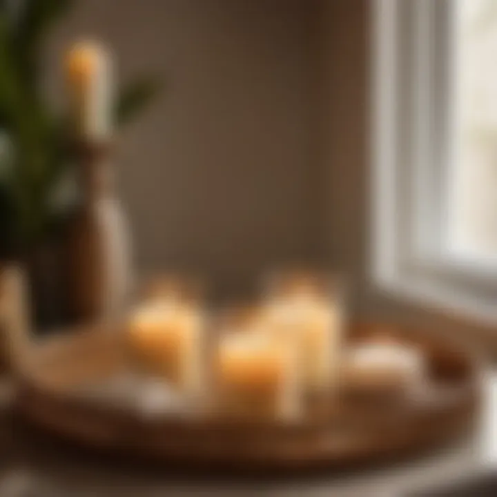 Chic rattan bathroom tray with candles and accessories