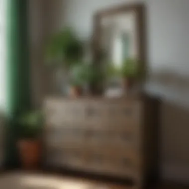 Green Bedroom Storage Solution Reclaimed wood dresser with potted plants