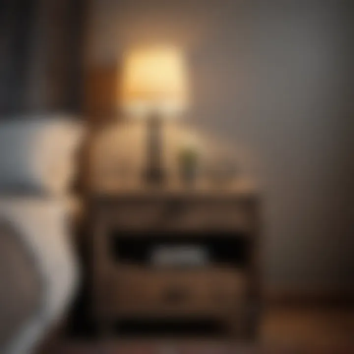 Reclaimed wood nightstand with modern lamp