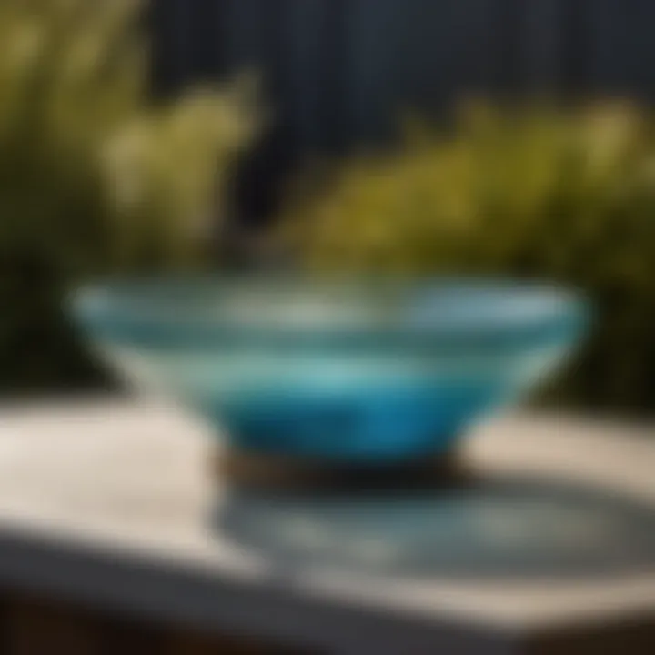 Sleek bird bath top designed from recycled glass with a modern aesthetic