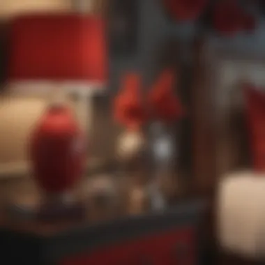 Stylish red decorative accessories on a nightstand