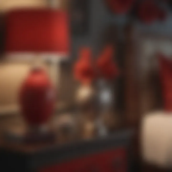 Stylish red decorative accessories on a nightstand