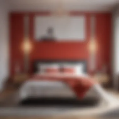 Elegant red accent wall in a modern bedroom