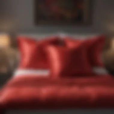 Vibrant red throw pillows on a neutral bedspread