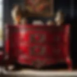 Luxurious Red Dresser with Intricate Carvings