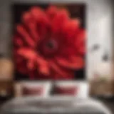 Exquisite red floral wall art bedroom