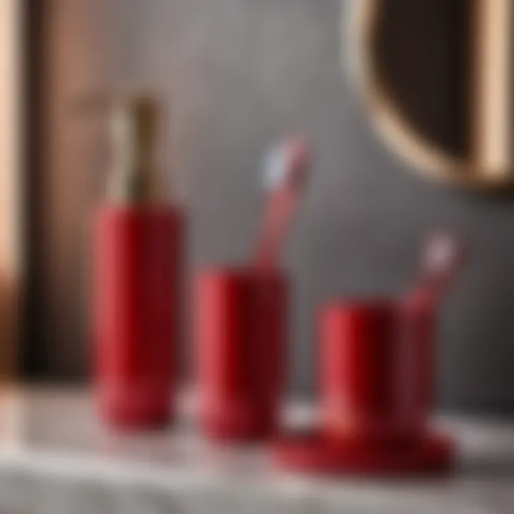 Red Soap Dispenser and Toothbrush Holder Set
