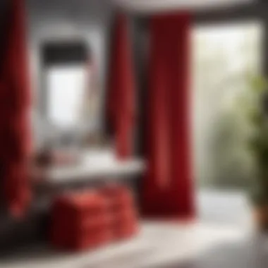 Red Towels Hanging in Bathroom