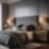 Soothing Grey Bedroom Wall with Velvet Headboard