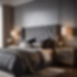 Soothing Grey Bedroom Wall with Velvet Headboard