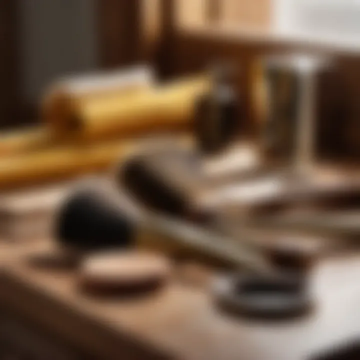 Close-up of refinishing tools and materials for vanity makeover