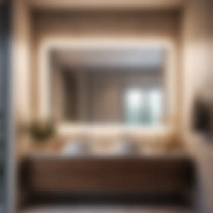 Reflection of elegant bathroom vanity in large mirror