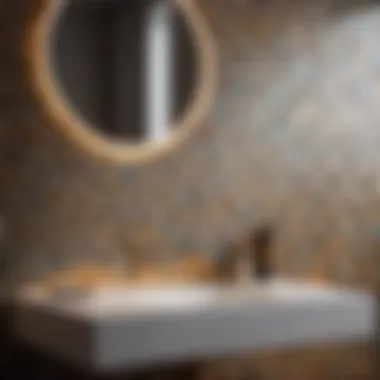 Chic half bathroom with geometric patterned tiles