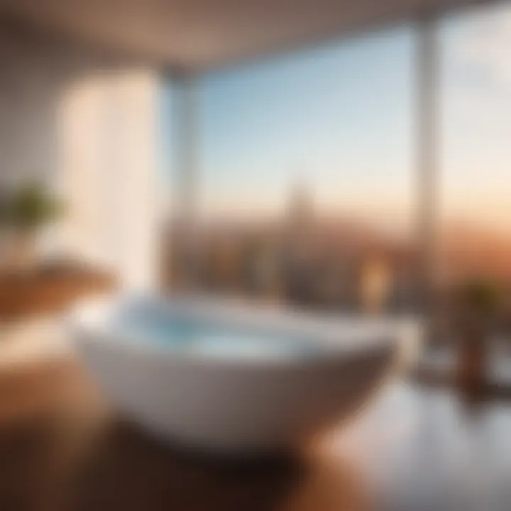 Luxurious freestanding bathtub with city view