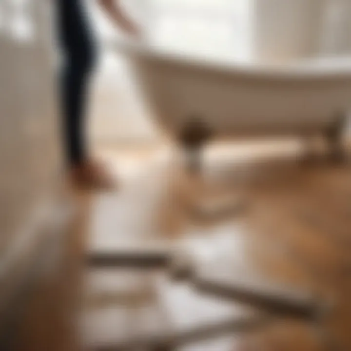 Old floorboards being removed in bathroom renovation