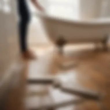 Careful Removal of Old Floorboards Old floorboards being removed in bathroom renovation
