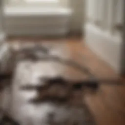 Detailed view of rotted subfloor in bathroom showing damage