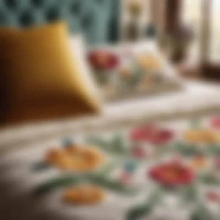 Floral Embroidery Detail on Boho Bedding Boho Bedding with Floral Embroidery