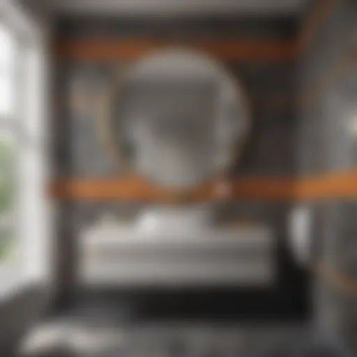 Abstract painting with geometric patterns in a bathroom