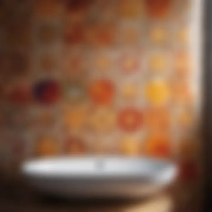 Abstract strokes of paint on bathroom tiles