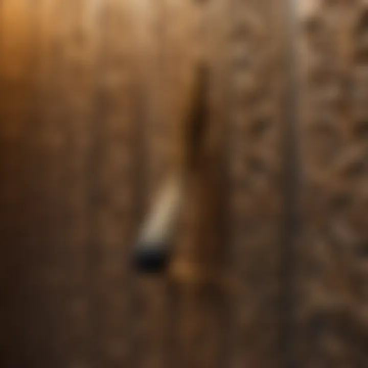 Close-up of paintbrush detailing intricate design on bathroom stall