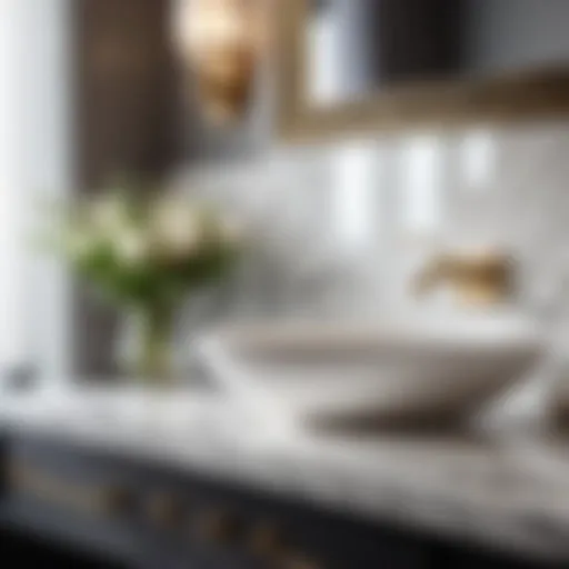 Elegant marble countertop in luxurious bathroom