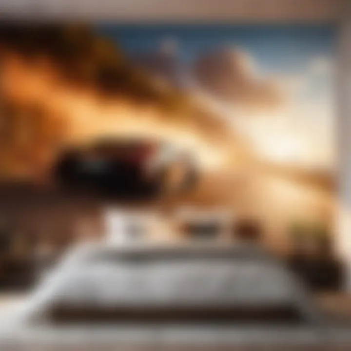 Artistic wall mural in a modern bedroom setting