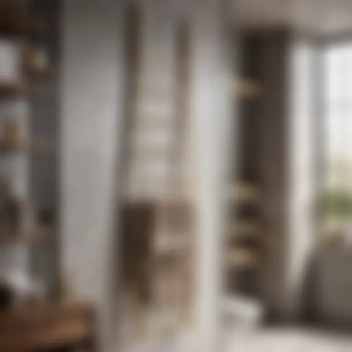 Sophisticated vertical storage ladder in a contemporary bathroom