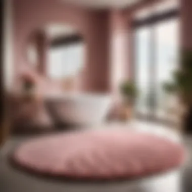 Plush Rose Pink Bathroom Rug with Geometric Patterns